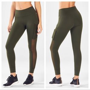 Fabletics On The Go High Waisted Olive Green Leggings
